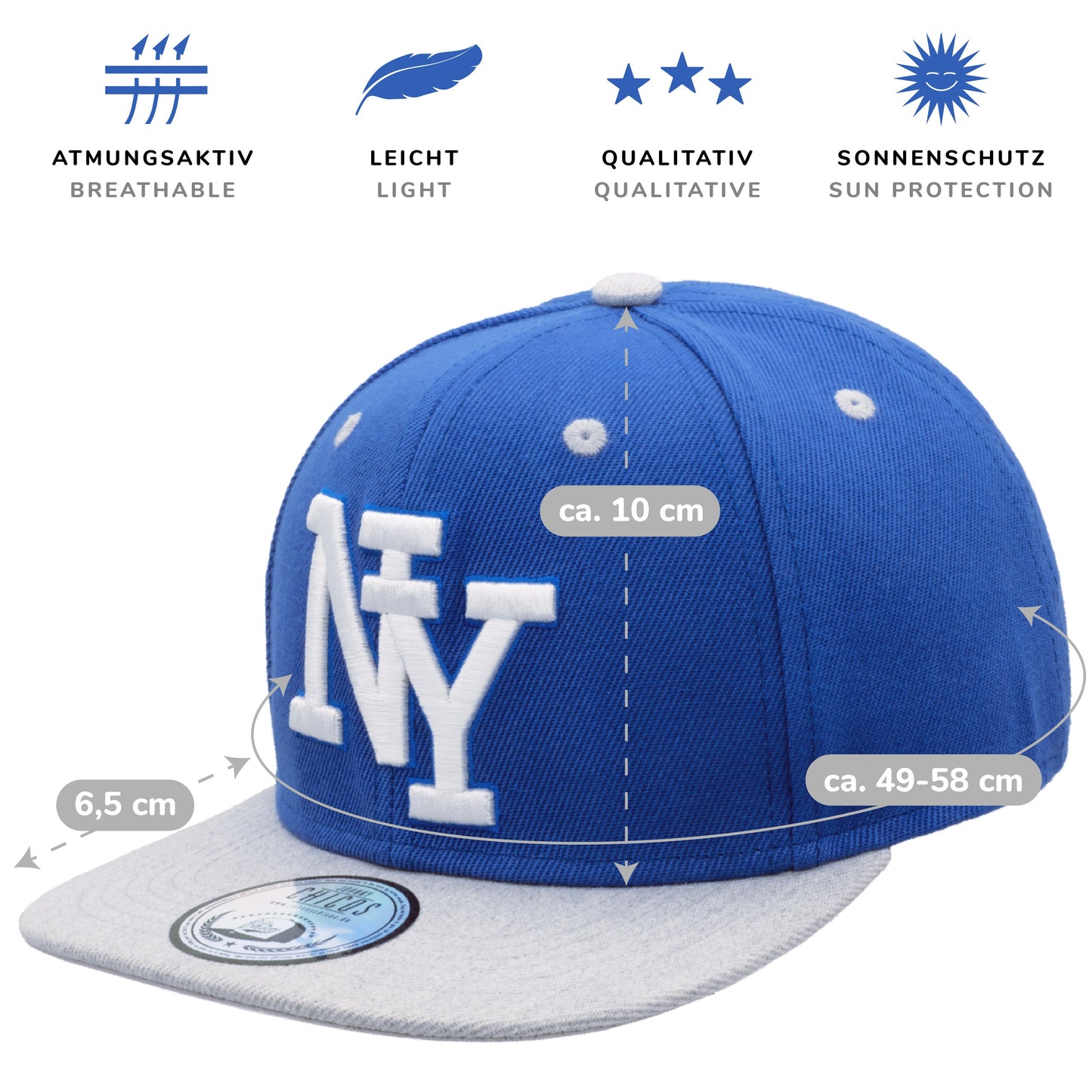 NY Snapback - Royal Blue/Grey-White